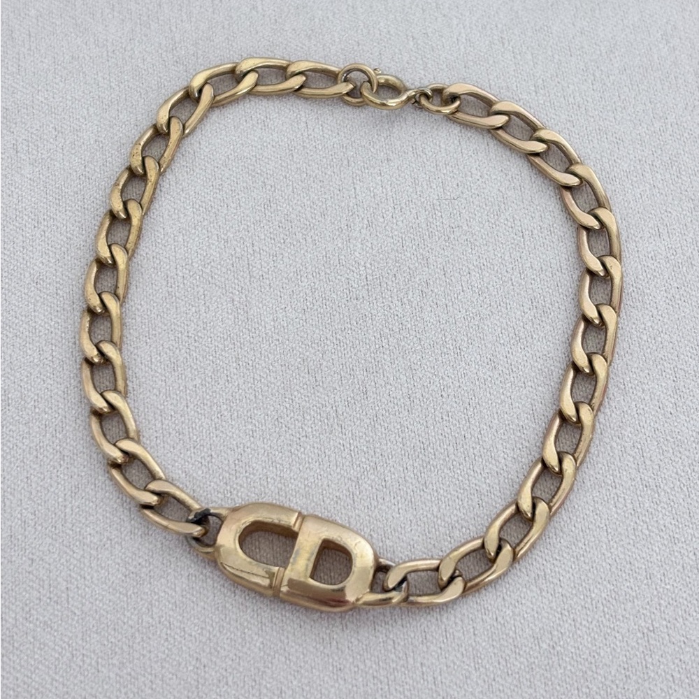 Christian Dior Gold-tone Cuban Chain Link Stainless Steel CD Logo Bracelet